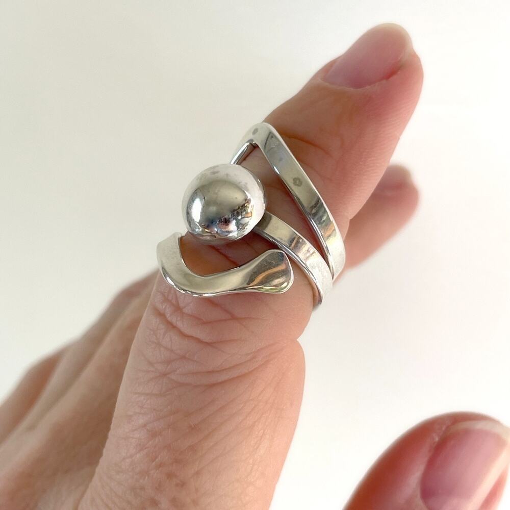 Vintage Sterling Silver Statement Ring Sculptural Abstract Orb Modernist Signed